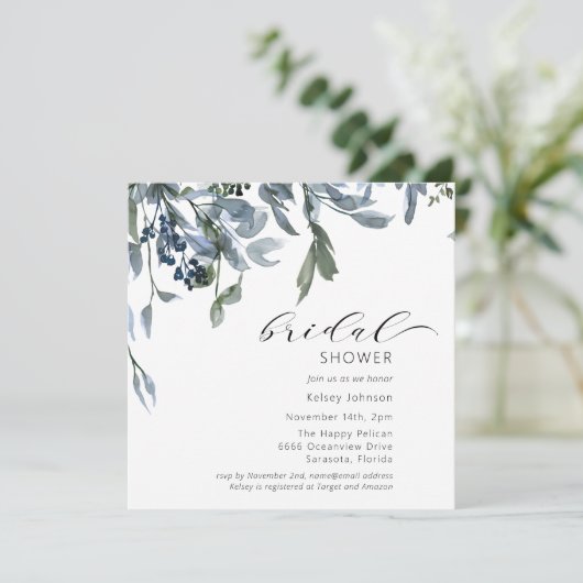 Waterverf Blauw Floral Vrijgezellenfeest Kaart (Staand voorkant)