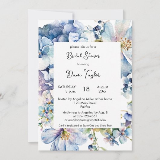 Waterverf Blauw Floral Vrijgezellenfeest Kaart (Voorkant)