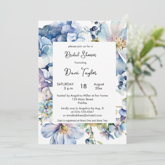 Waterverf Blauw Floral Vrijgezellenfeest Kaart (Staand voorkant)