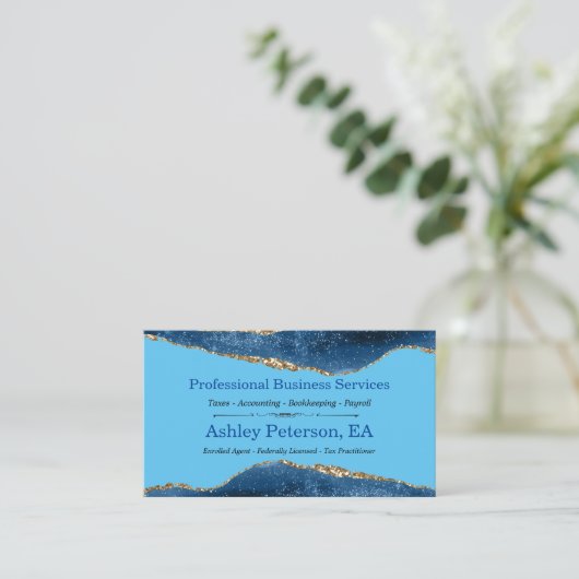 Waterverf blauw galaxy Agate Faux Glitter Visitekaartje (Staand voorkant)