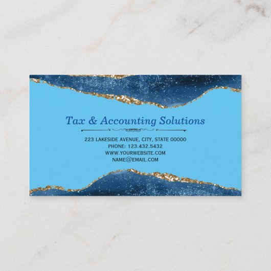 Waterverf blauw galaxy Agate Faux Glitter Visitekaartje (Achterkant)