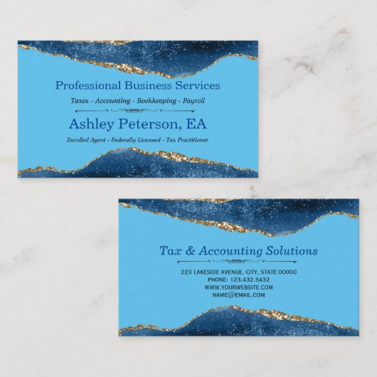 Waterverf blauw galaxy Agate Faux Glitter Visitekaartje (Voorkant / Achterkant)