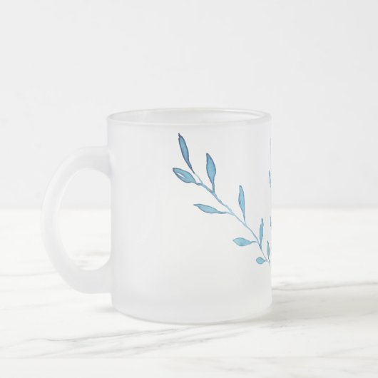 Waterverf blauw gebladerte matglas koffiemok (Links)