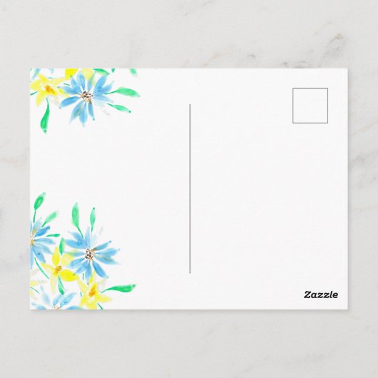 Waterverf Blauw Geel Bloemen Moederdag Briefkaart (Achterkant)