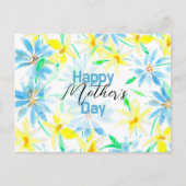 Waterverf Blauw Geel Bloemen Moederdag Briefkaart (Voorkant)
