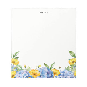 Waterverf Blauw Geel Hydrangeas Gepersonaliseerd Notitieblok
