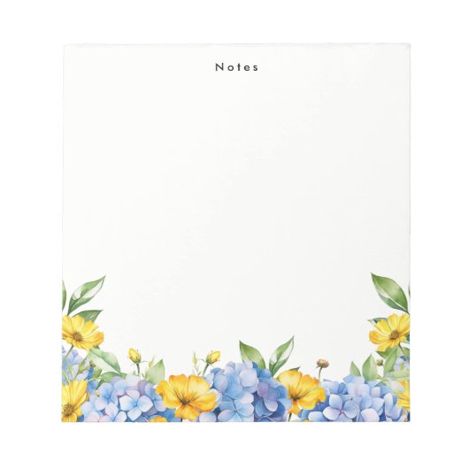 Waterverf Blauw Geel Hydrangeas Gepersonaliseerd Notitieblok (Voorkant)