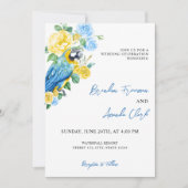 Waterverf Blauw & Geel Parrot Bloemen Huwelijk Kaart (Voorkant)