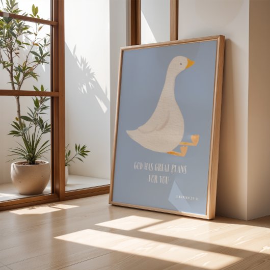 Waterverf blauw gekke gans poster