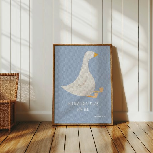 Waterverf blauw gekke gans poster