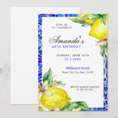 Waterverf Blauw & Gele Citroen Mediterrane Tegels Kaart (Voorkant / Achterkant)