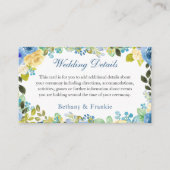 Waterverf Blauw Gele Rozen Tuin Bruiloft Details Informatiekaartje (Voorkant)