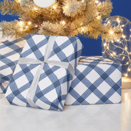 Waterverf Blauw Gingham Rut Cadeaupapier
