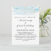 Waterverf Blauw & Gold Christening & 1e verjaardag Kaart (Staand voorkant)