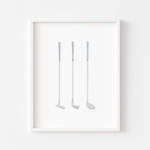 Waterverf  blauw golfclub poster