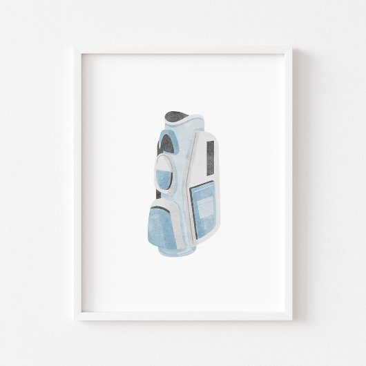 Waterverf  blauw golfclub tas poster
