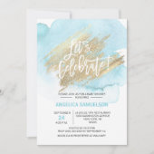 Waterverf Blauw Goud Baby shower Laten we vieren Kaart (Voorkant)