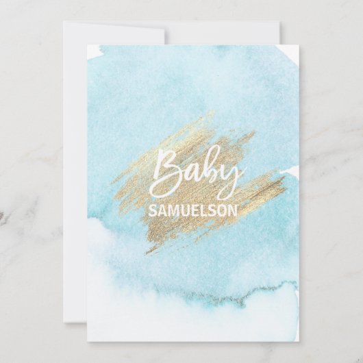 Waterverf Blauw Goud Baby shower Laten we vieren Kaart (Achterkant)