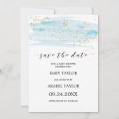 Waterverf Blauw & Goud Baby shower Sla de Datum op Kaart (Voorkant)