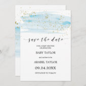 Waterverf Blauw & Goud Baby shower Sla de Datum op Kaart (Voorkant / Achterkant)