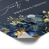 Waterverf Blauw Goud Bloemen Bruiloft Poster (Hoek)