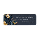 Waterverf Blauw Goud Bloemen Retouradres Label (Voorkant)