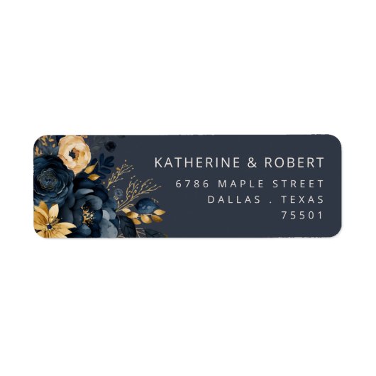 Waterverf Blauw Goud Bloemen Retouradres Label (Voorkant)