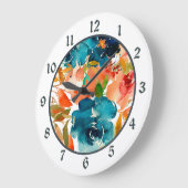 Waterverf Blauw, goud en koraal Oranje Grote Klok (Hoek)