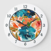 Waterverf Blauw, goud en koraal Oranje Grote Klok (Voorkant)