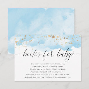 Waterverf blauw goud glitter witte boeken babyjong informatiekaartje