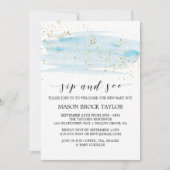 Waterverf Blauw & Goud Glitters Drink en Kijk Kaart (Voorkant)