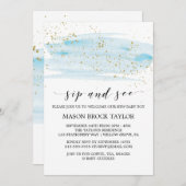 Waterverf Blauw & Goud Glitters Drink en Kijk Kaart (Voorkant / Achterkant)