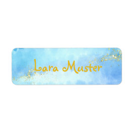 Waterverf - blauw - Goud glitters Etiket