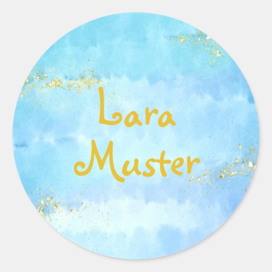 Waterverf - blauw - Goud glitters Ronde Sticker (Voorkant)
