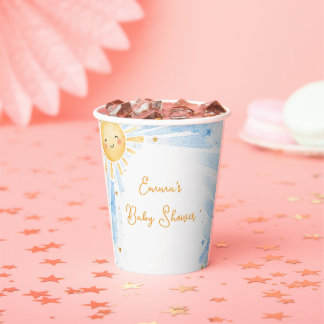 Waterverf Blauw & Goud Jongens Baby Shower Papieren Bekers