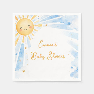 Waterverf Blauw & Goud Jongens Baby Shower Servet