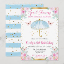Waterverf Blauw Goud Lente Paraplu 21e Verjaardag