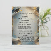 Waterverf Blauw Goud Marmer Agate Afstudeerfeest Kaart (Staand voorkant)