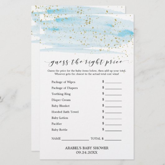 Waterverf Blauw & goud raden de juiste prijs (Voorkant / Achterkant)