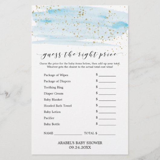 Waterverf Blauw & goud raden de juiste prijs Flyer (Voorkant)