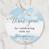 Waterverf blauw goud wit baby shower dank u bedankjes labels (Voorkant)