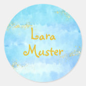 Waterverf - blauw - Gouden glitter Ronde Sticker (Voorkant)