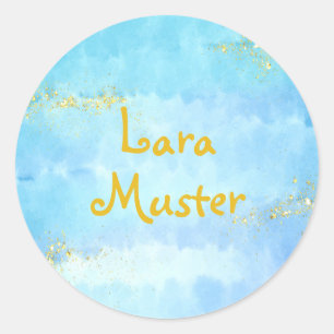 Waterverf - blauw - Gouden glitter Ronde Sticker