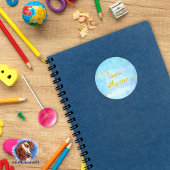 Waterverf - blauw - Gouden glitter Ronde Sticker