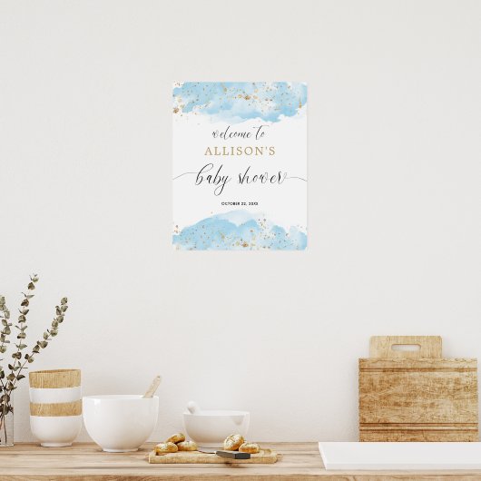 Waterverf blauw goudjongen baby shower welkom bord poster (Keuken)