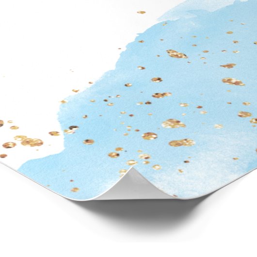 Waterverf blauw goudjongen baby shower welkom bord poster (Hoek)