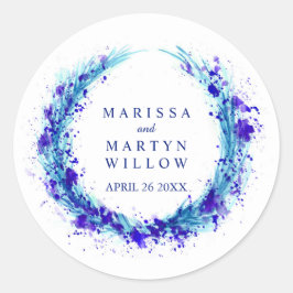 Waterverf blauw gras krans trouwnaam stickers