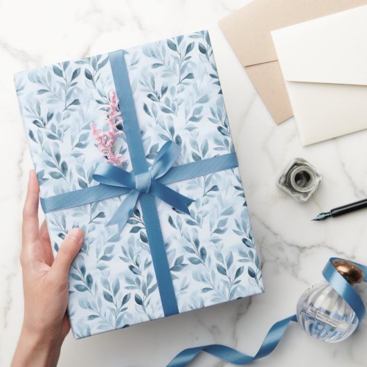 Waterverf Blauw/Grijs Bladeren Cadeaupapier (Geschenken)