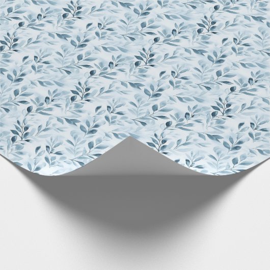 Waterverf Blauw/Grijs Bladeren Cadeaupapier (Hoek)