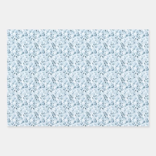 Waterverf Blauw/Grijs Bladeren Inpakpapier Vel (Voorkant)
